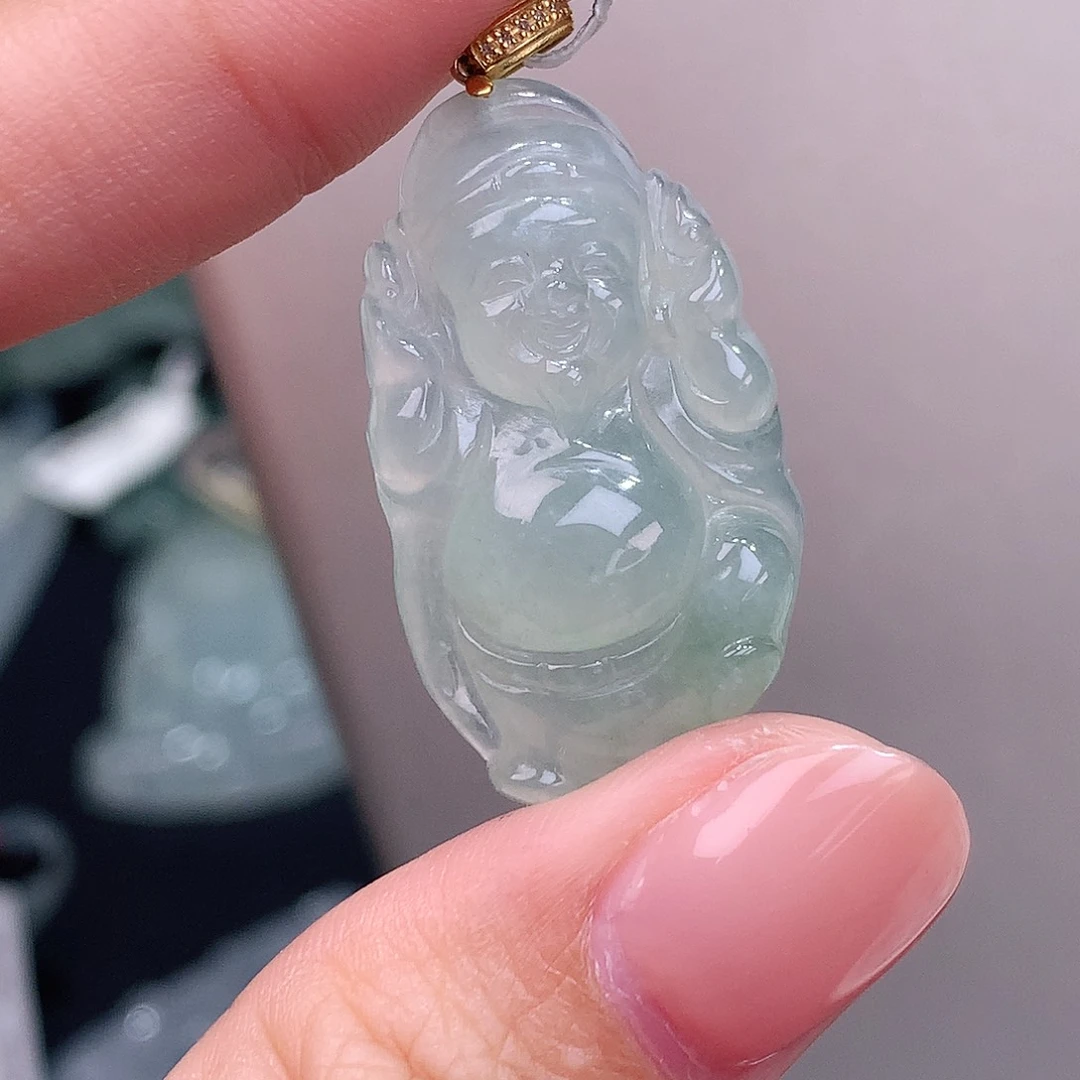 颈饰18K金镶嵌翡翠薄荷绿冰财爷