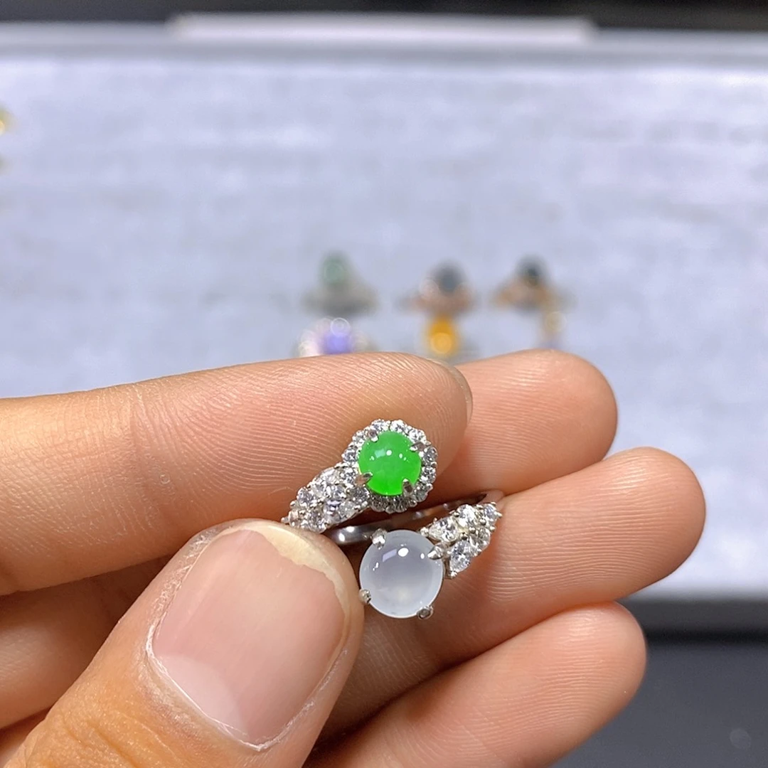 翡翠戒指银S925镶嵌19号