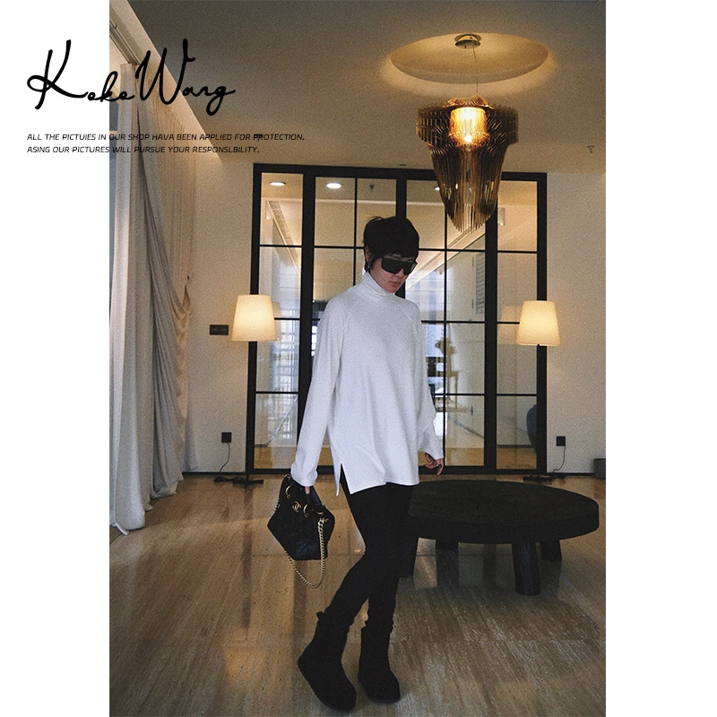 KOKO WANG【云感】秋冬新款插肩袖高领显瘦中长款打底衫N1265J28T51