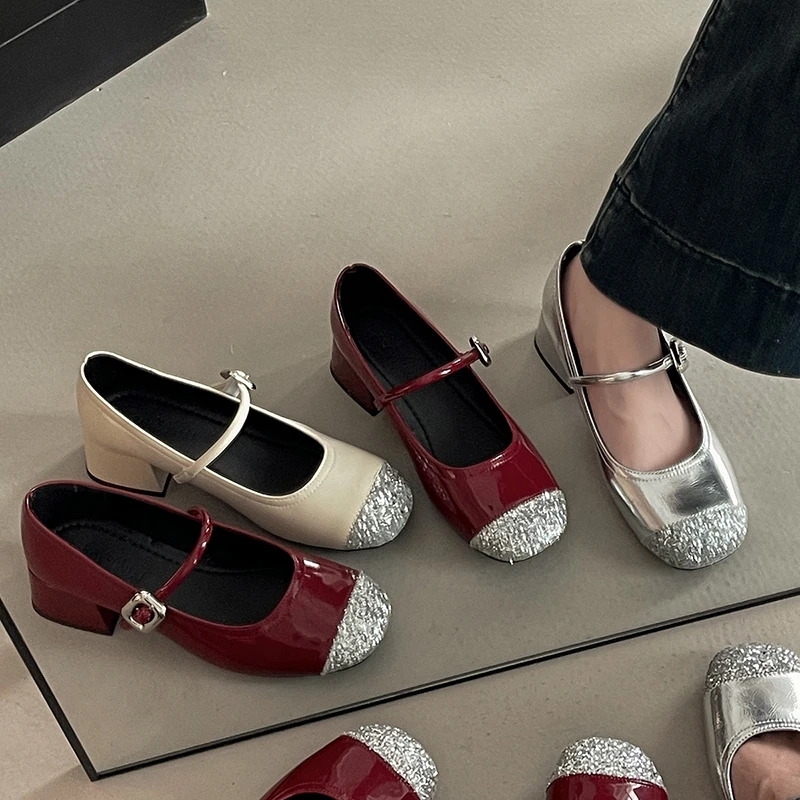 OJRZ法式复古粗跟高跟鞋女2025夏季新款配裙子水钻高级感玛丽珍鞋