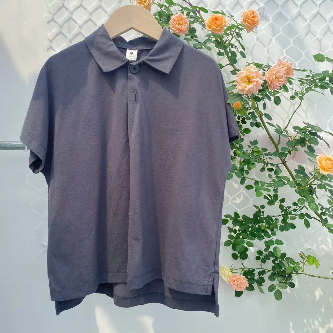 男童韩版时尚休闲polo领夏季短袖T恤纯色气质显瘦百搭洋气上衣