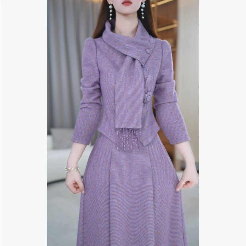 【两件套】秋冬款新款V领气质显瘦减龄时尚修身洋气两件套套裙M-4XL