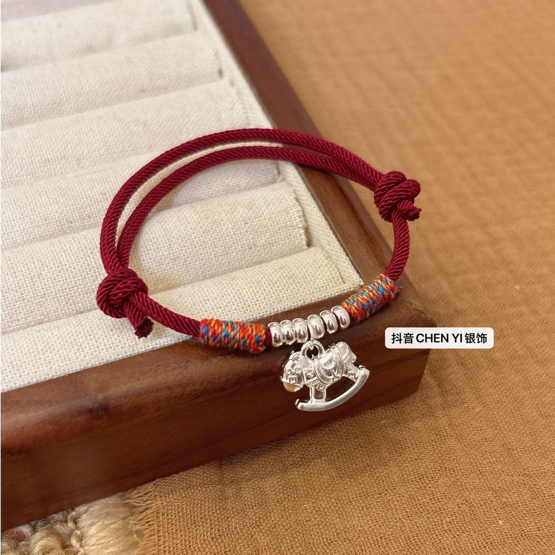 足银手链 足银【马上有钱】六六大顺马年必备转运红绳情侣手链