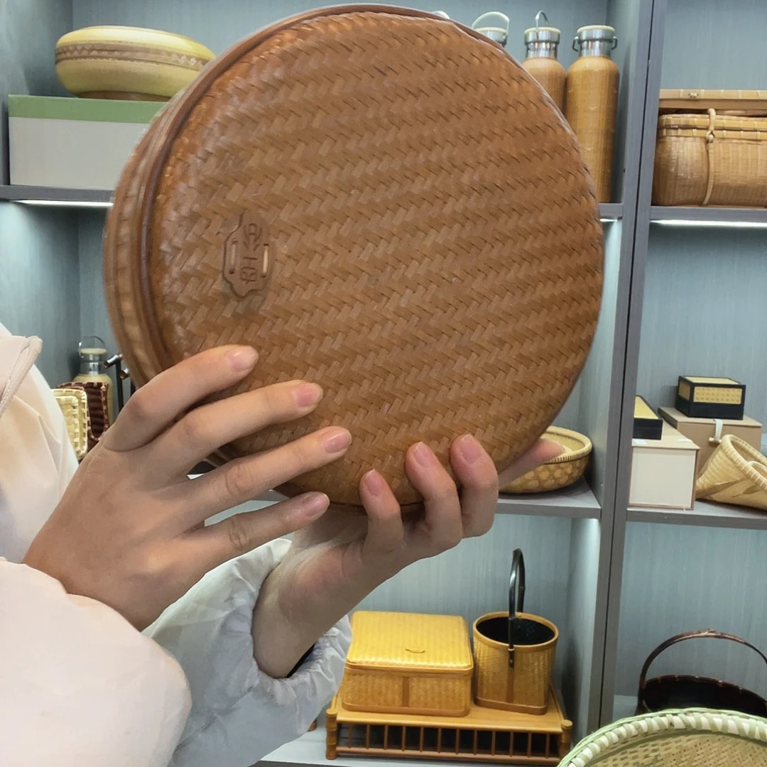 顺***…竹编精编圆形收纳盒