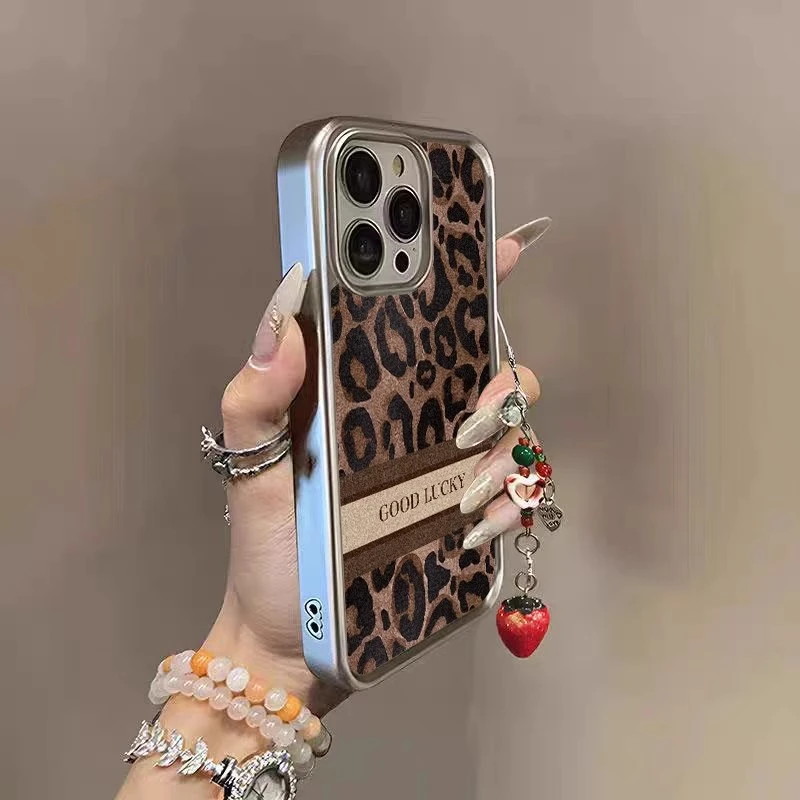 好运豹纹适用苹果16pro手机壳电镀网红男女款创意ins轻奢小众防摔