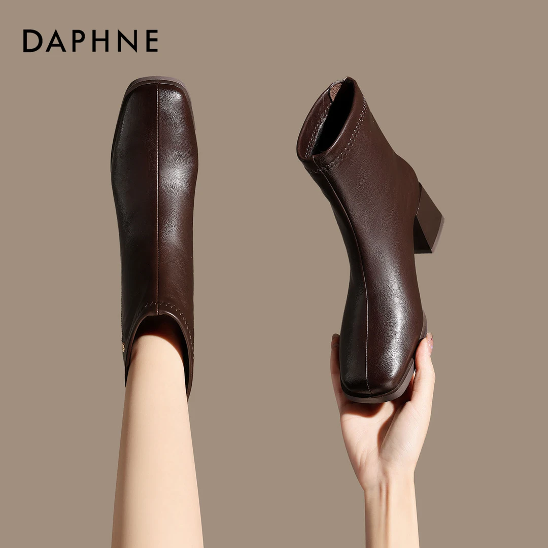 达芙妮爆款法式瘦瘦短靴女款2025秋季高跟切尔西靴粗跟小个子女靴