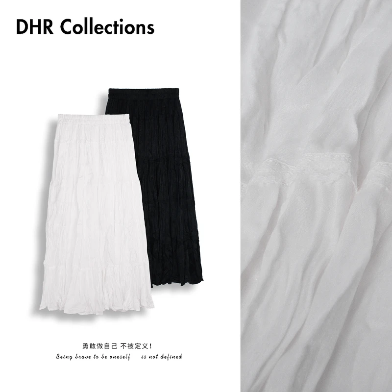 豆豆 2025春季温柔风蕾丝拼接女中腰半身裙女-D7052