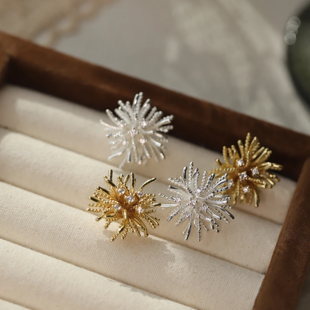 合金合成锆石耳饰 小众精致时尚个性金属蒲公英耳钉轻奢气质耳环