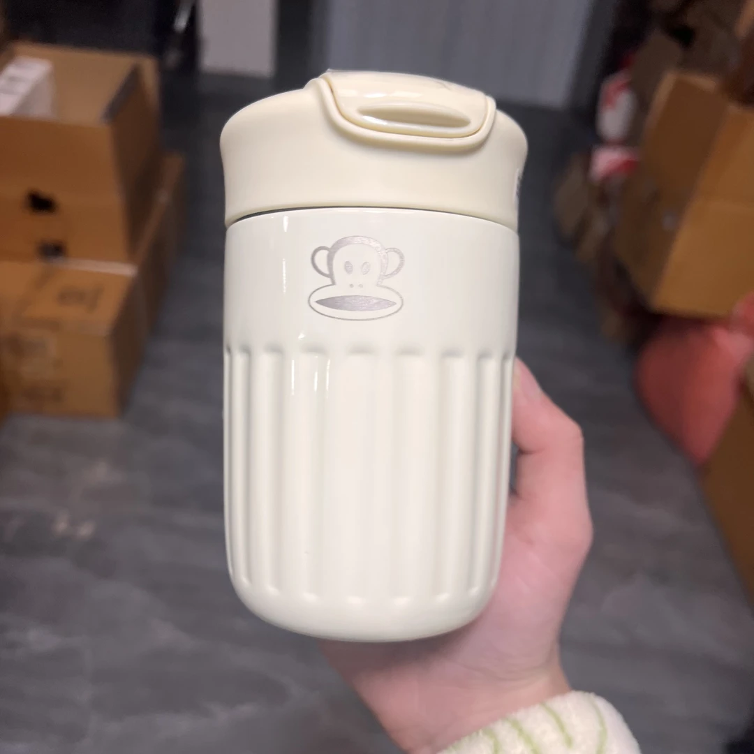 大嘴猴咖啡杯陶瓷杯随行杯男女吸管杯不锈钢陶瓷款双饮水杯360ml