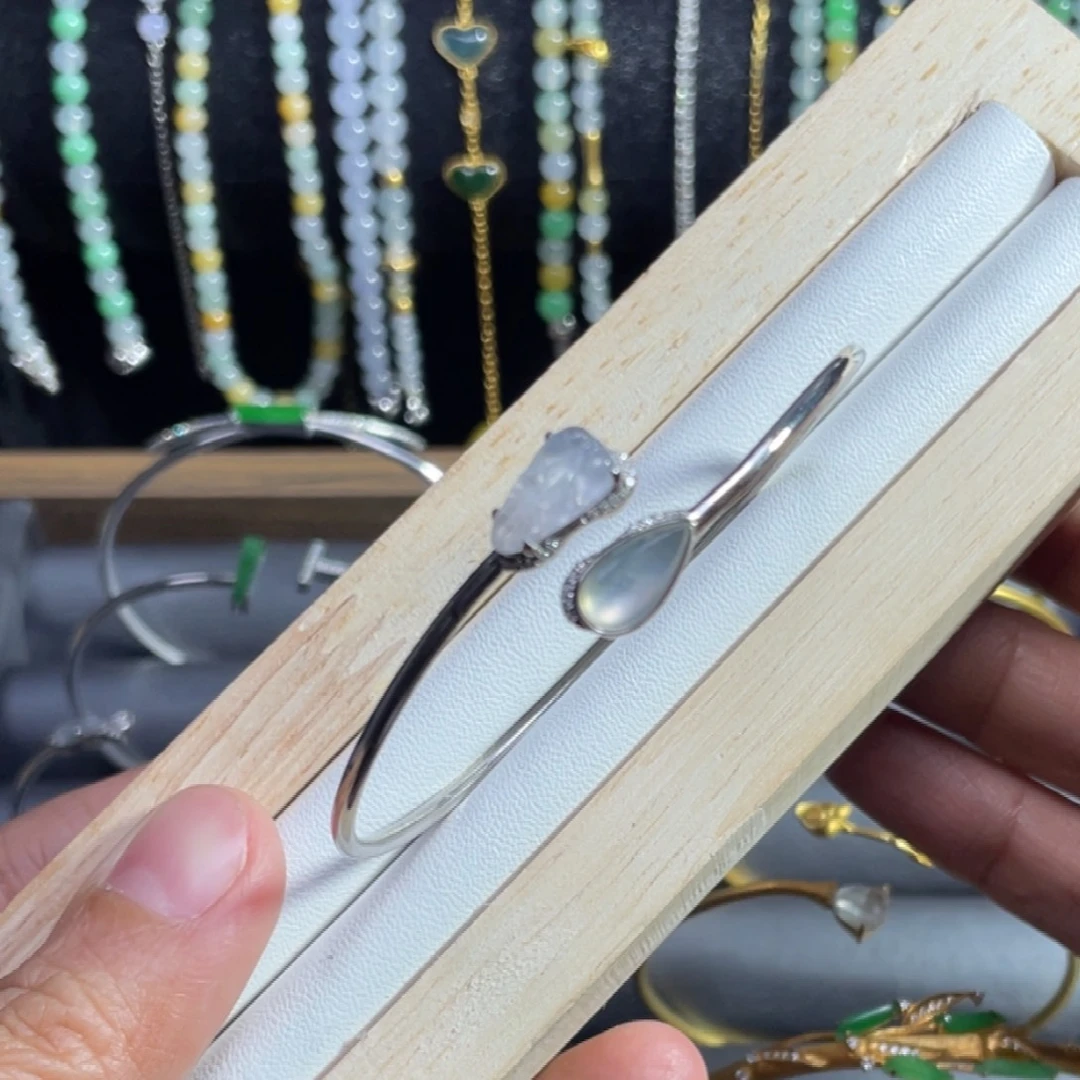 翡翠银S925镀金镶嵌手镯