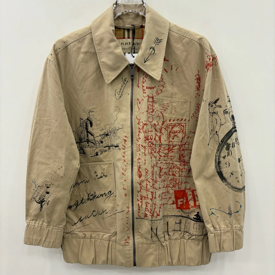 99新 BURBERRY/博柏利 拉链翻领涂鸦印花夹克外套/尺码UK6/6981