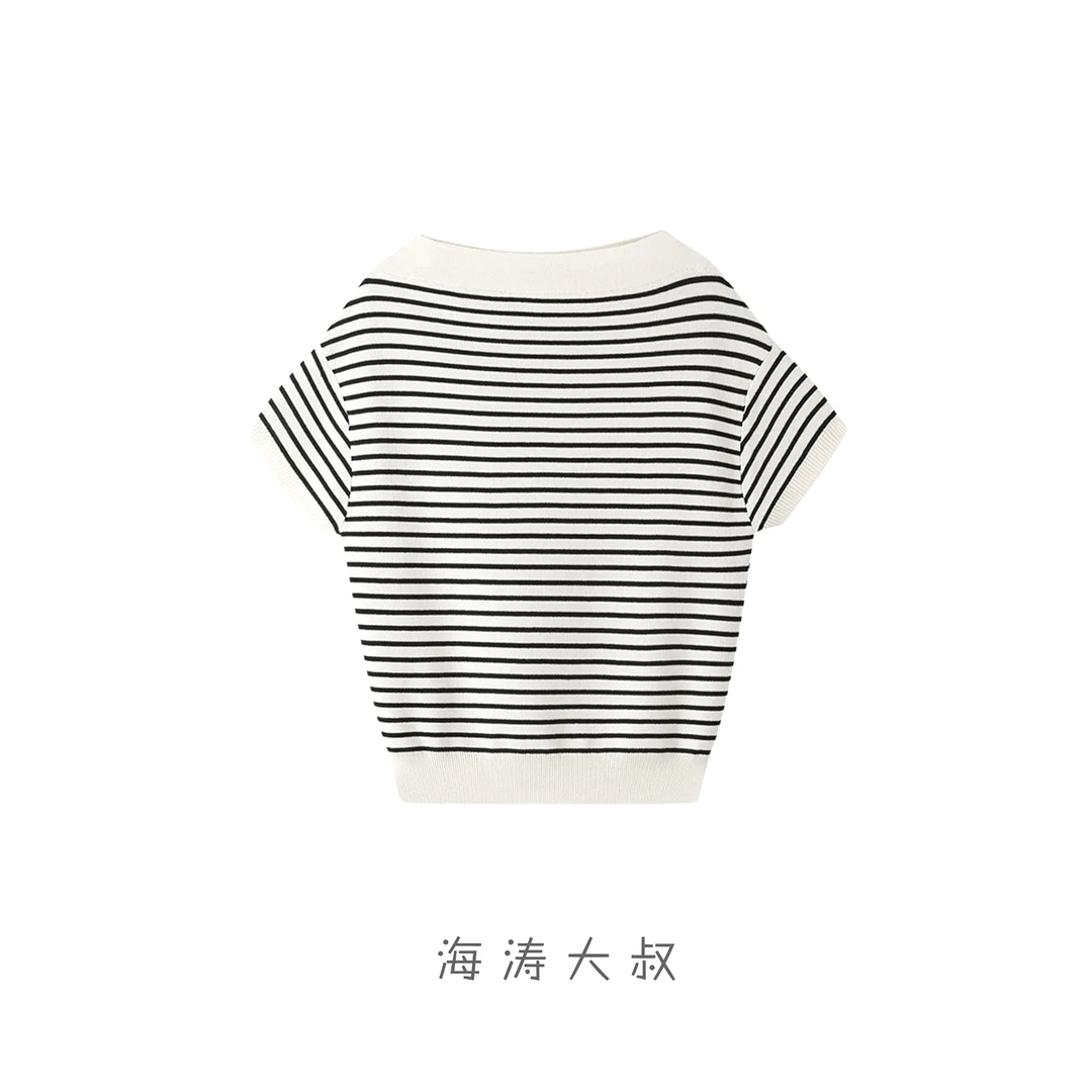 【海涛大叔】一字肩多色针织上衣