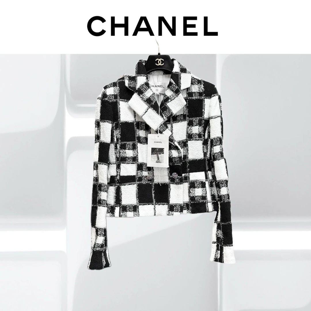 99新 Chanel/香奈儿 34码 亮片 格子 短款 编织 外套