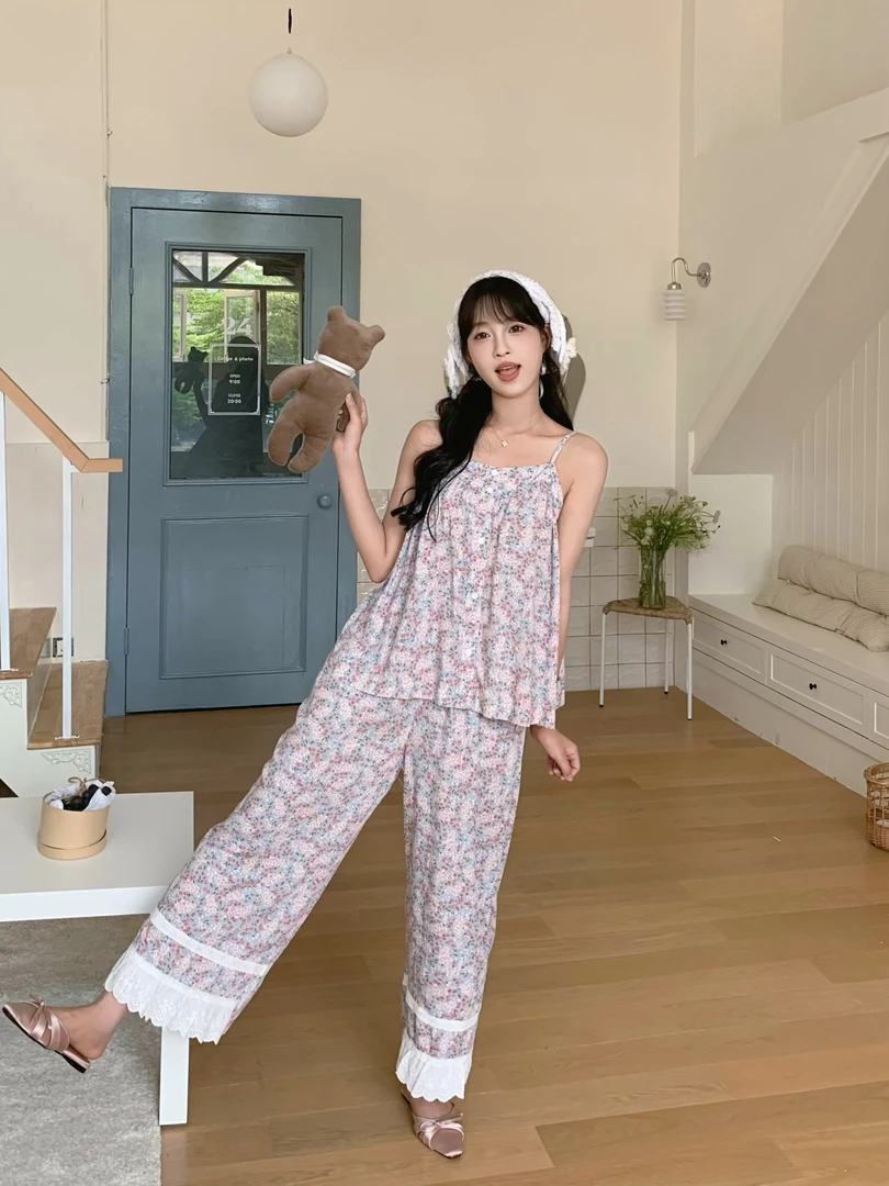 东大门prp品牌睡衣家居服吊带碎花九分裤2036