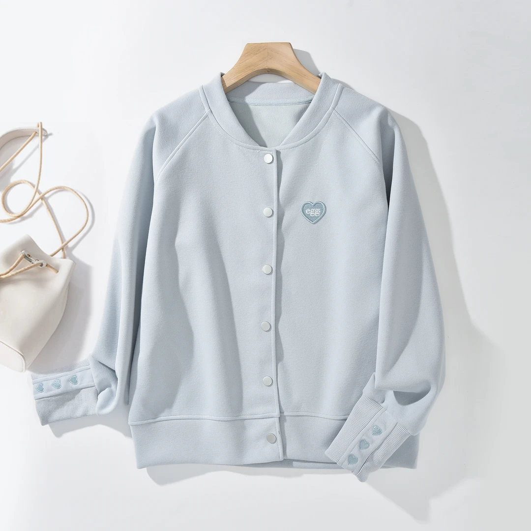 即墨春秋新款休闲百搭长袖卫衣2025年新款字母爱心刺绣立领短外套
