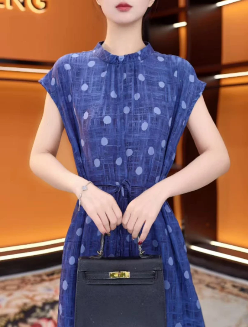 [送腰封]2025专柜新款波点收腰连衣裙ZF-0059