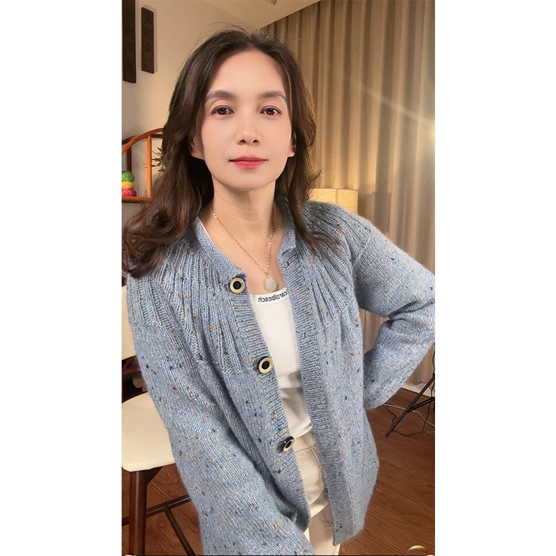 九色鹿彩点羊毛马海毛线中粗手工编织外套线大衣线