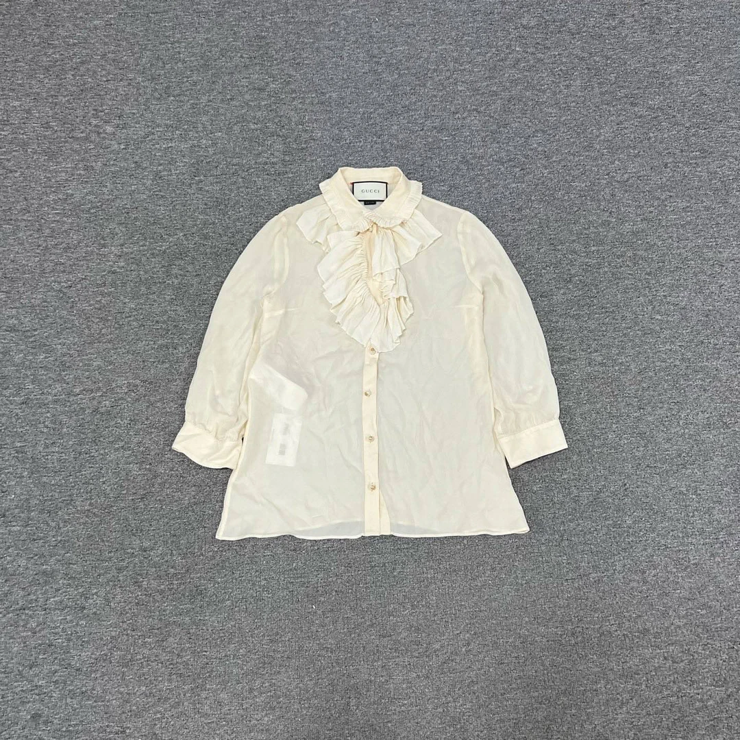 99新 Alexander McQueen/亚历山大·麦昆 古驰 桑蚕丝花边衬衫42码