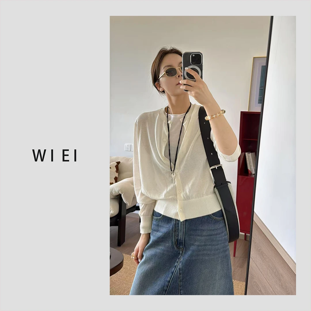 《WI EI》降温衫*法式时髦 苎麻 苣轻薄凉感舒爽针织开衫 7A282