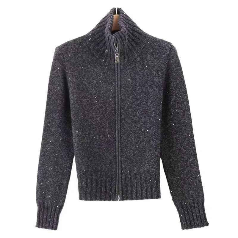 【主播推荐3】亮晶晶针织开衫双拉链针织外套