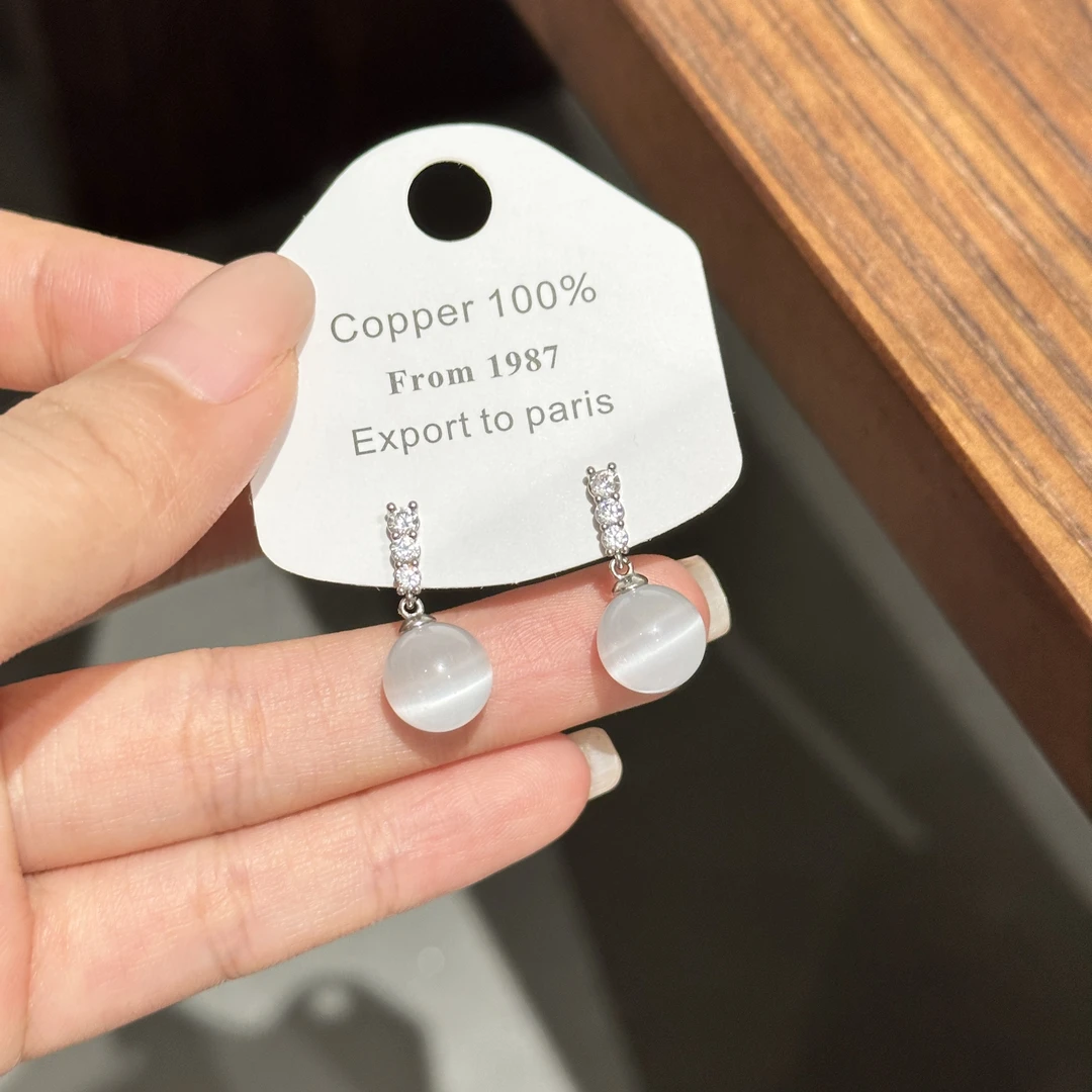 铜合金耳饰 AL5400 闪钻耳钉新中式国风轻奢耳环超仙甜美高级感