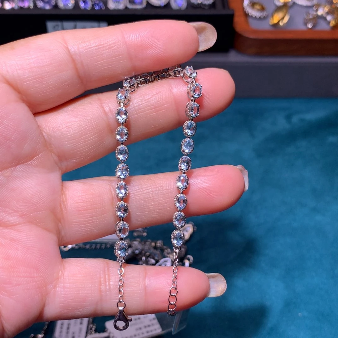 归***缘海蓝宝石手链银S925镶嵌