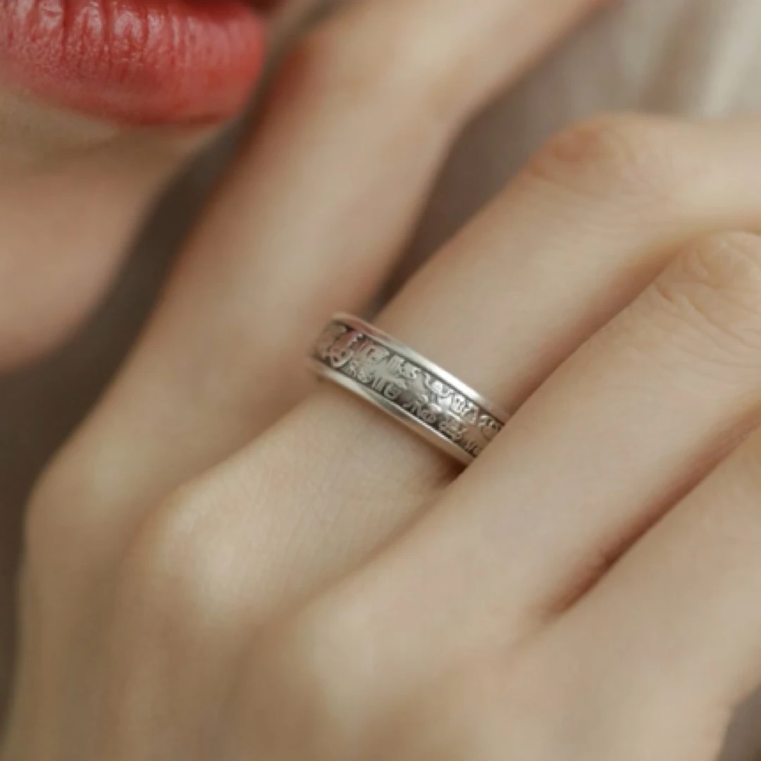 【福多多】戒指女士男士立体浮雕百福高级感可调节指环