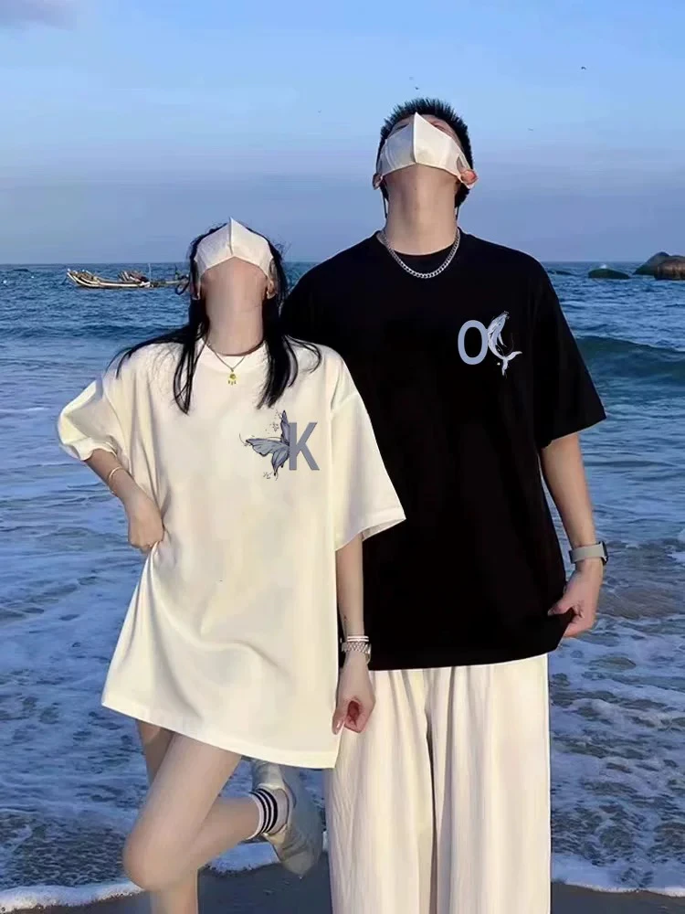 不一样的OK情侣装t恤短袖夏季2025新款高级感美式高街上衣慵懒风