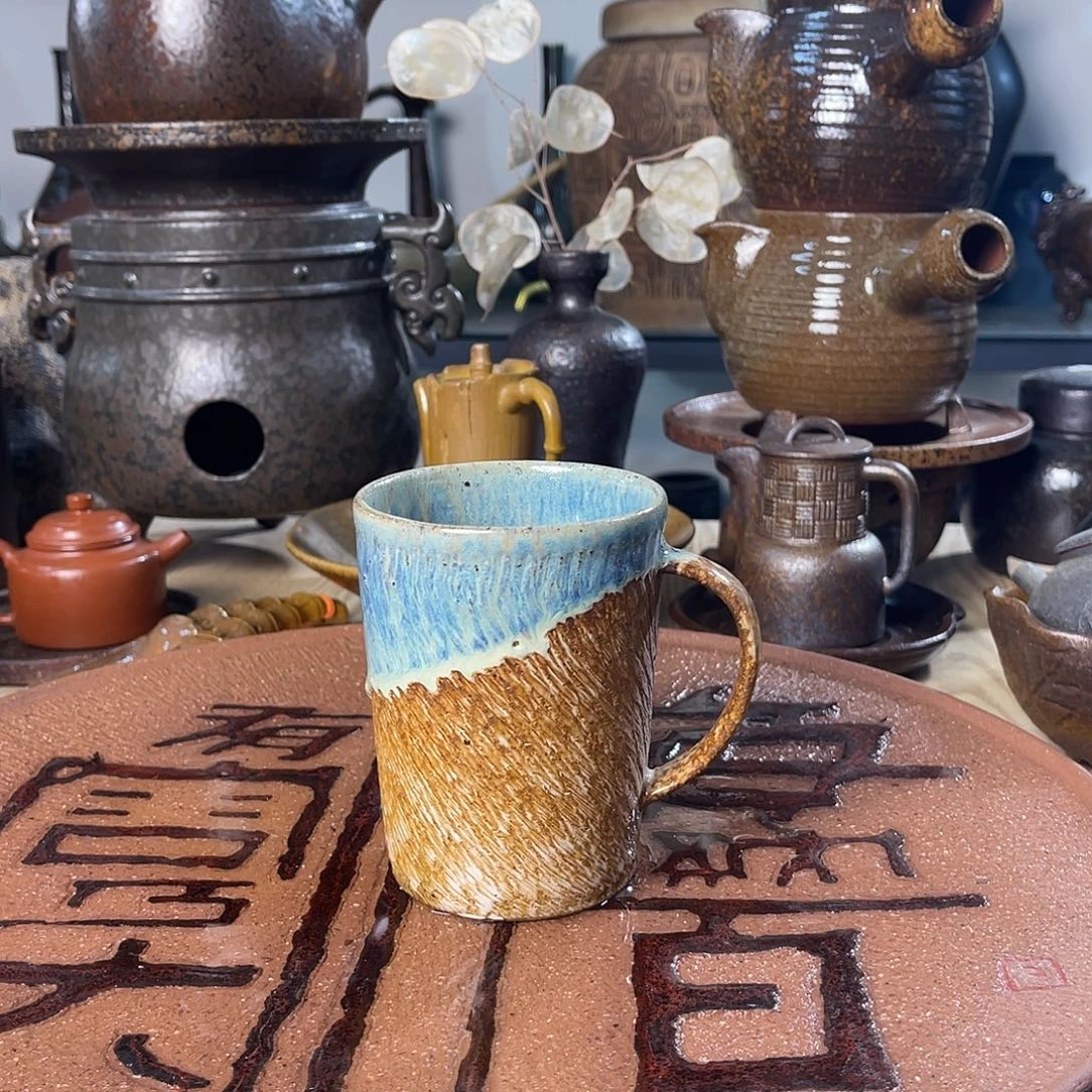 碟紫砂粗陶实用茶杯