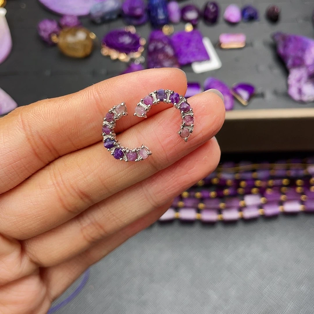 苏纪石（舒俱来）耳钉银S925镶嵌