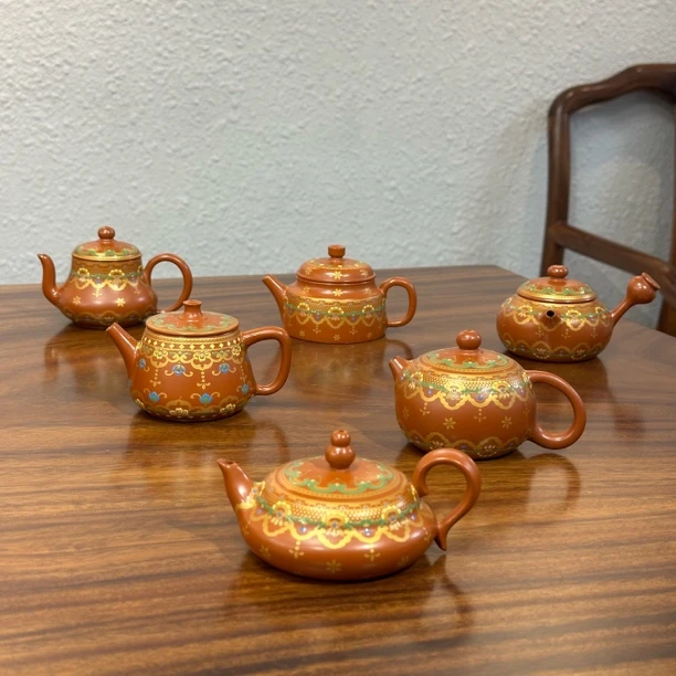 珐琅彩合集 潮州手拉壶精工薄胎嵌盖 老朱泥全手工茶壶功夫茶冲罐