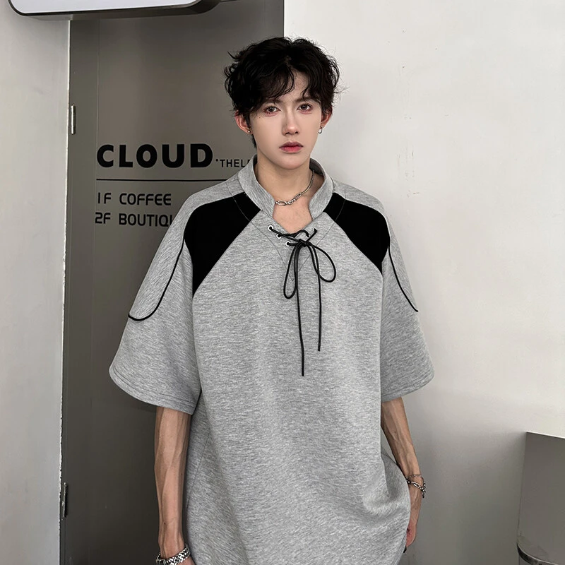 美式高街拼接撞色重磅短袖t恤男夏季cleanfit潮牌高级感宽松半袖