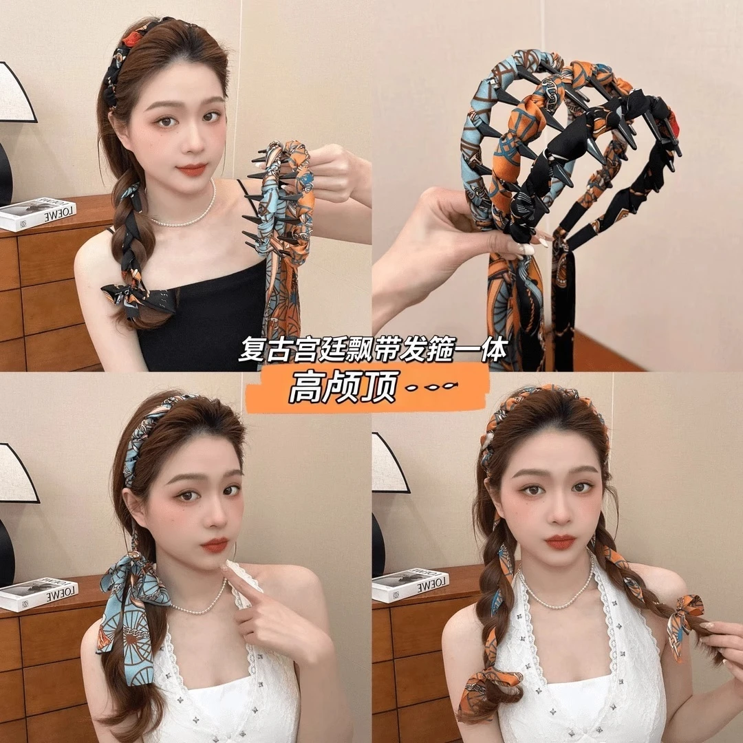 宫廷繁花飘带发箍女2025年新款时尚编发头饰发带丝巾绑发外出百搭