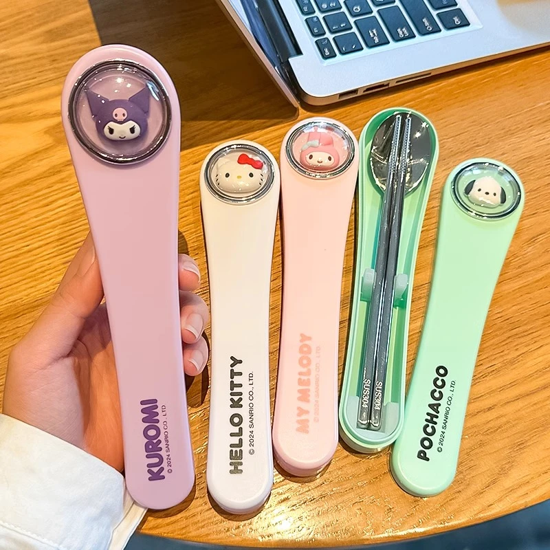 三丽鸥筷子勺子套装一人用儿童可爱304不锈钢餐具收纳盒上学专用