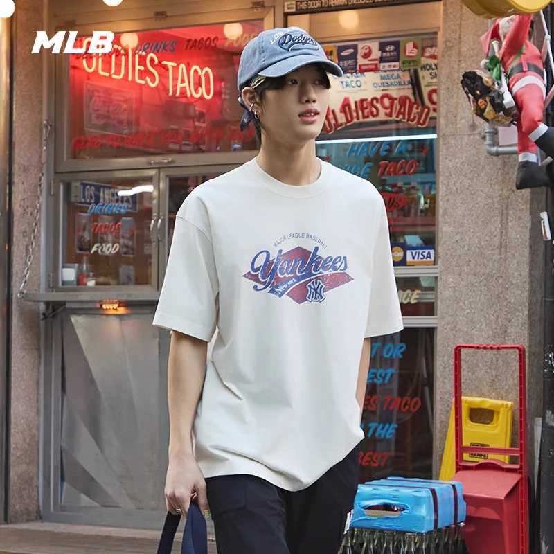 MLB男女复古胶片KARINA同款T恤圆领学院短袖25夏季新款3ATSV0753