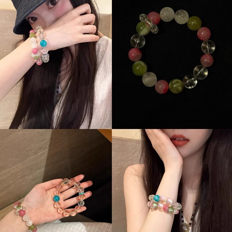 铜合金手链 小清新可爱拼色串珠手链女仿水晶能量配饰手串高级感