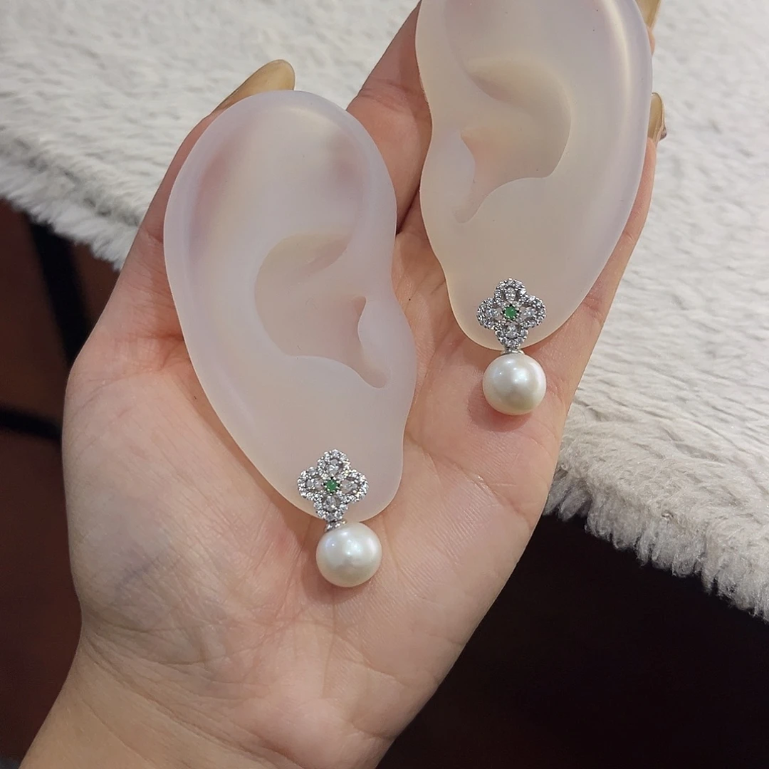 淡水珍珠耳饰银S925镶嵌