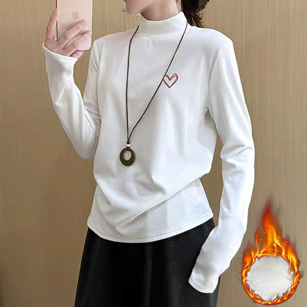 婳娇半高领德绒打底衫女装冬季新款加绒百搭洋气显瘦长袖内搭上衣