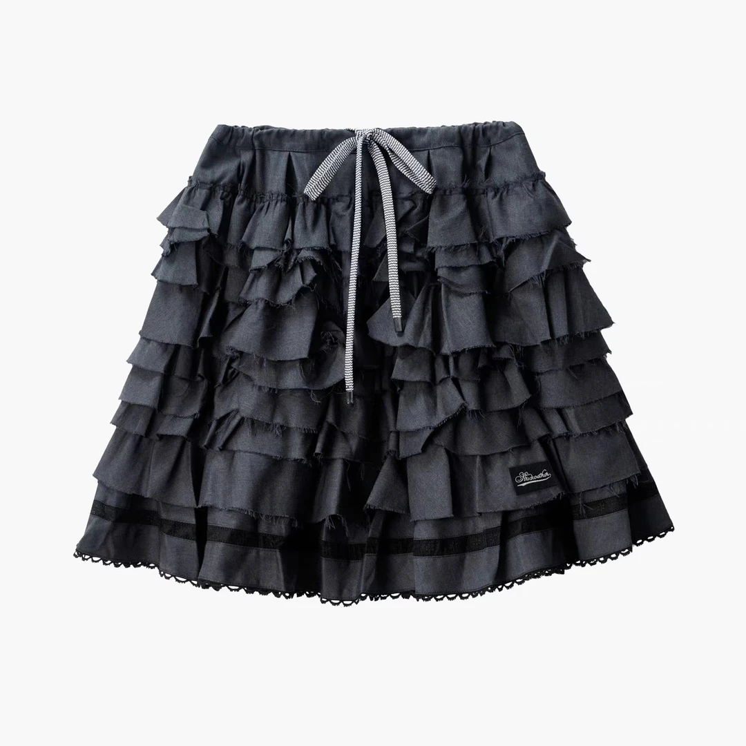 ETHOR 系带花瓣拼接半身裙女25AW秋冬新款俏皮层叠蛋糕裙子