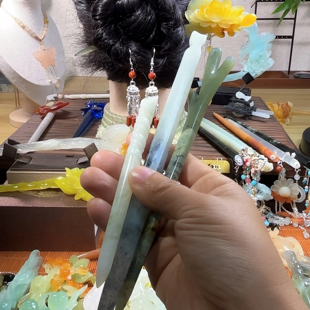 蛇纹石玉合金发饰