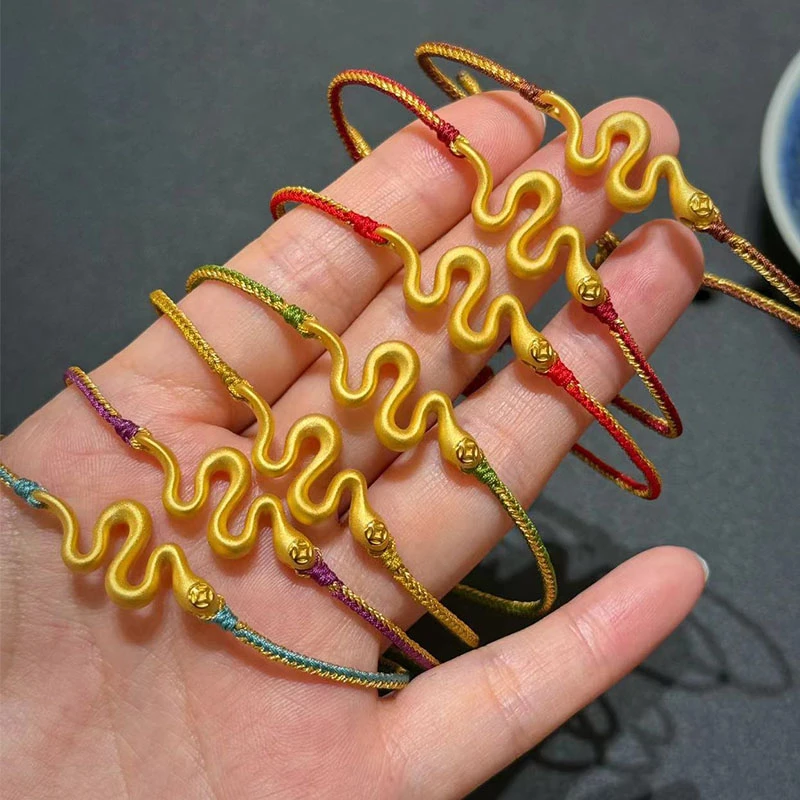 黄金灵蛇手链足金手绳本命年5D硬金红绳女生肖转运串珠送女友礼物