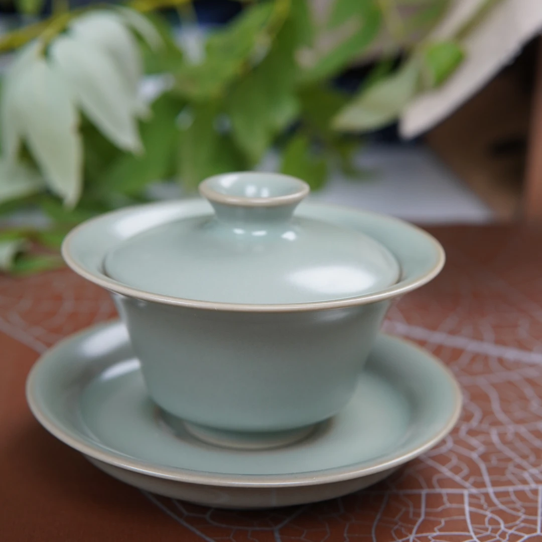 纯手工卷边盖碗，仿古釉 汝州原产地原矿汝瓷