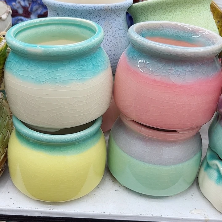 多肉绿植陶瓷花盆9.9包邮，有孔