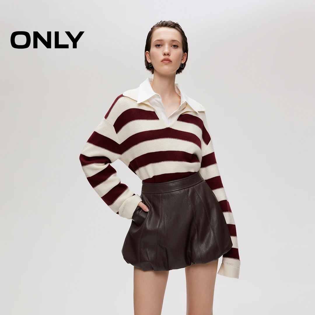 ONLY2025秋季新款时髦显瘦立体A字花苞PU短裙半身裙女|12546S005