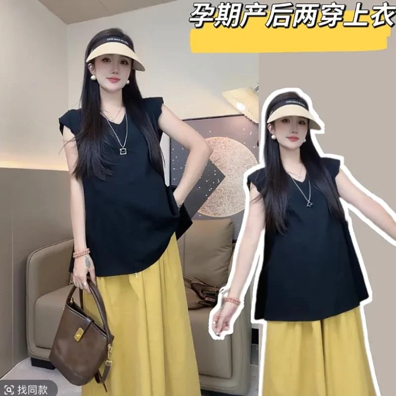 日本孕妇装夏装小个子孕妇套装新款时尚休闲宽松短袖裤子两件套