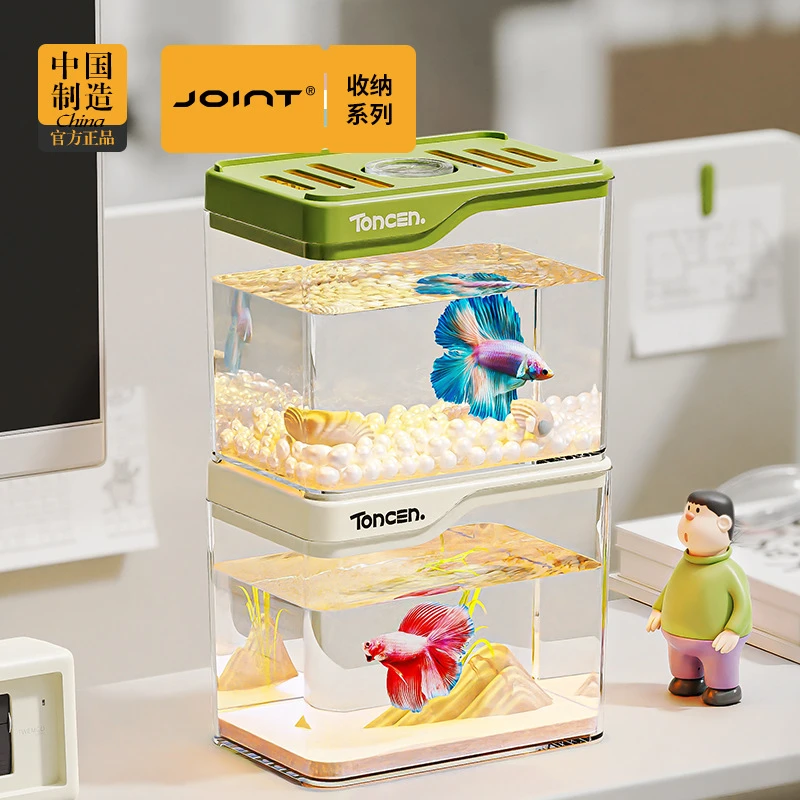 透明塑料桌面鱼缸耐摔小型创意景观造景乌龟缸水族箱办公室生态缸