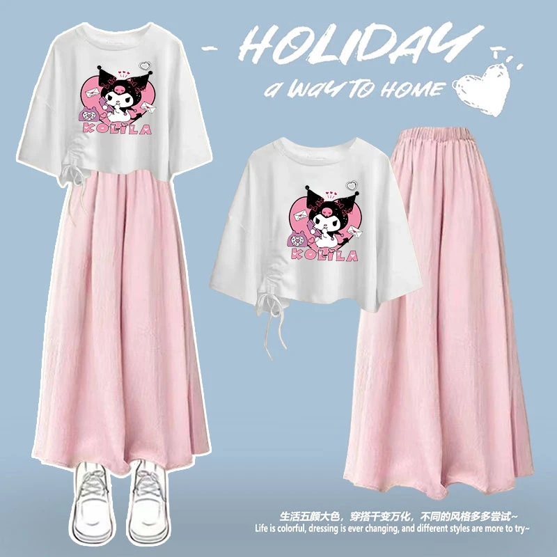 夏季甜美女上衣韩版女孩学生套装ins盐系薄款少女阔腿裙裤俩件套