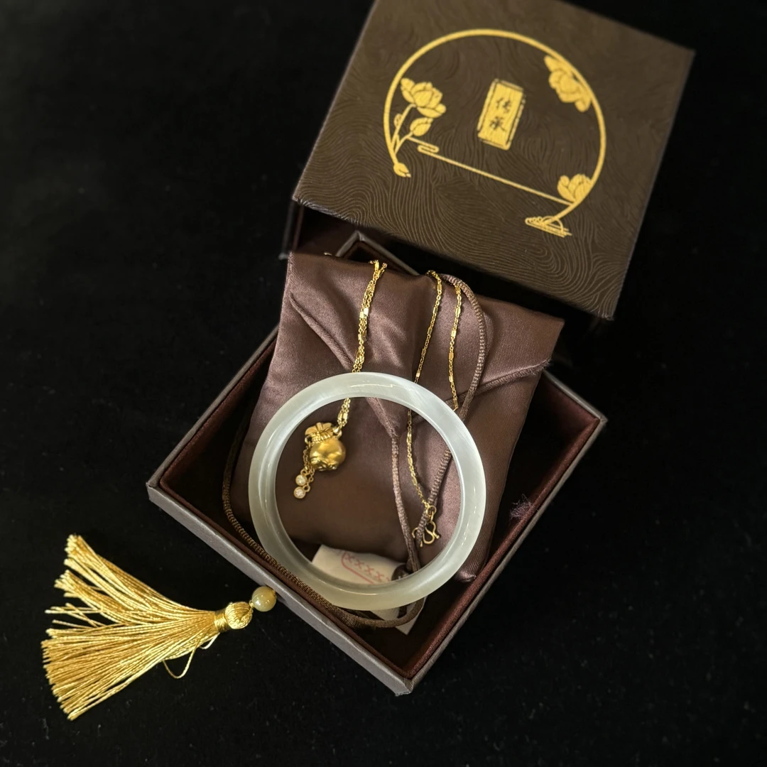 非金属陶瓷手镯 30960-高级感白月光手镯+古法金福袋项链（两件）