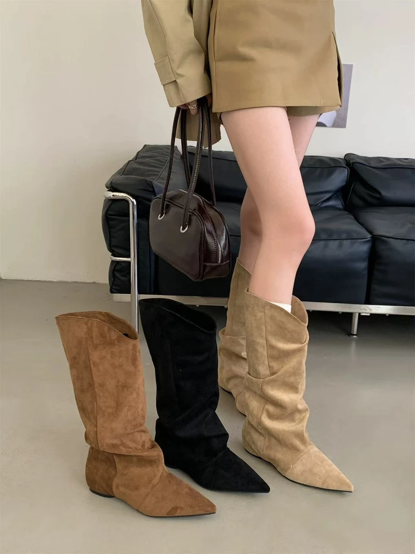 哈哈女鞋 2025秋冬新款堆堆长靴内增高3cm     雅格莉266-6