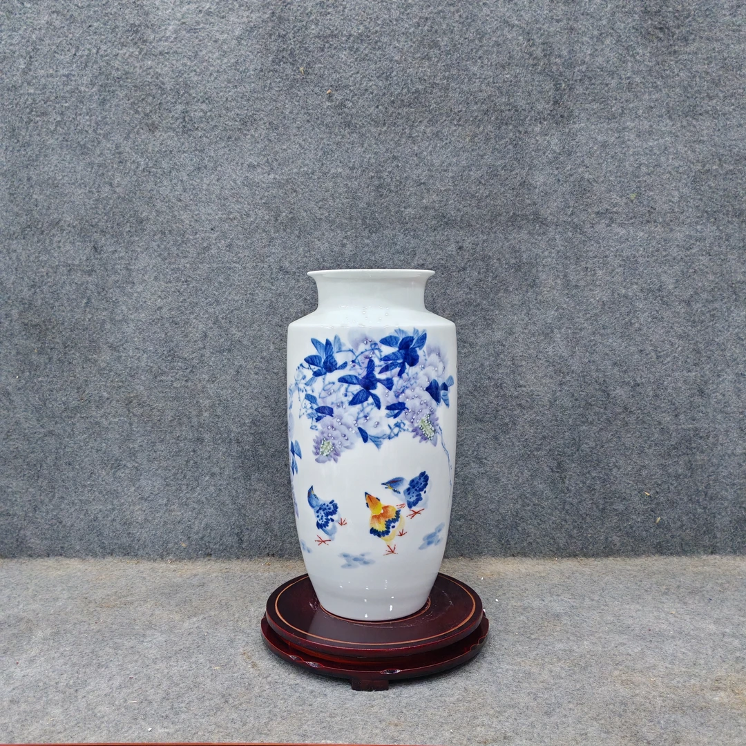 景德镇陶瓷紫藤花冬瓜瓶花瓶摆件插花博古架玄关柜